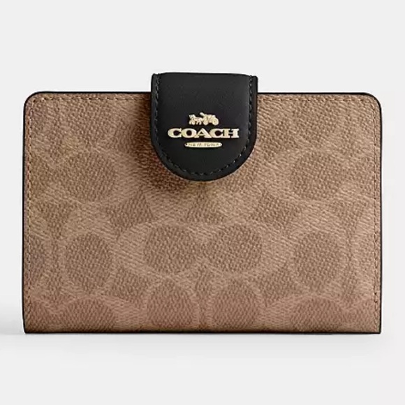 Coach Handbags - Coach Signature Brown Medium Corner Zip Wallet